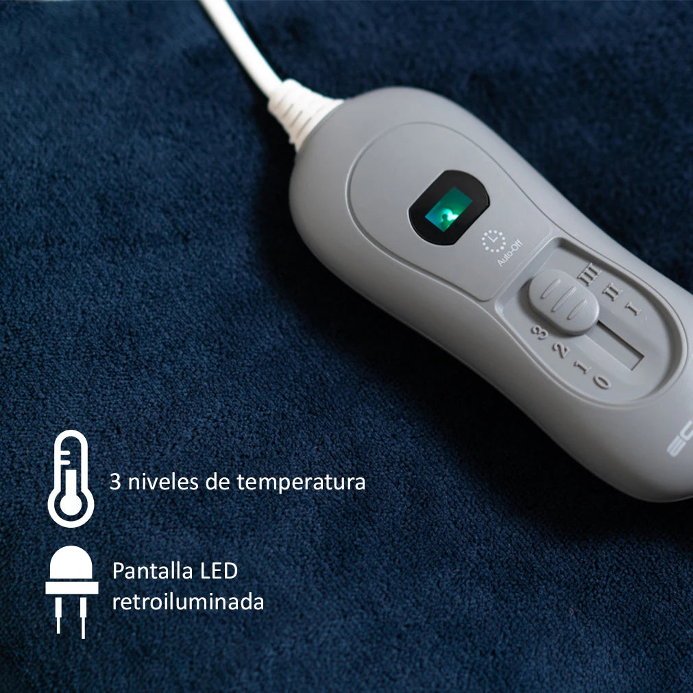 Manta eléctrica térmica azul detalle mando